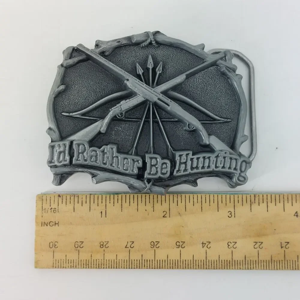 I'd Rather Be Hunting Gun Bow & Arrow Belt Buckle Rifle